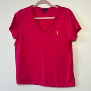Ralph Lauren Women's Hot Pink V-Neck Tee Size XL